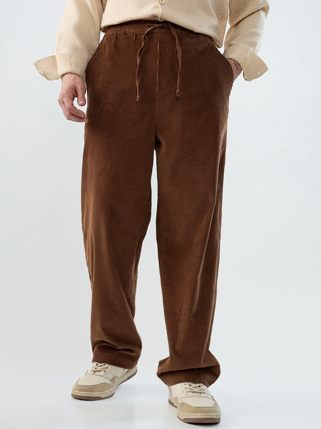 Chocolate Brown Corduroy Straight-Fit Trousers