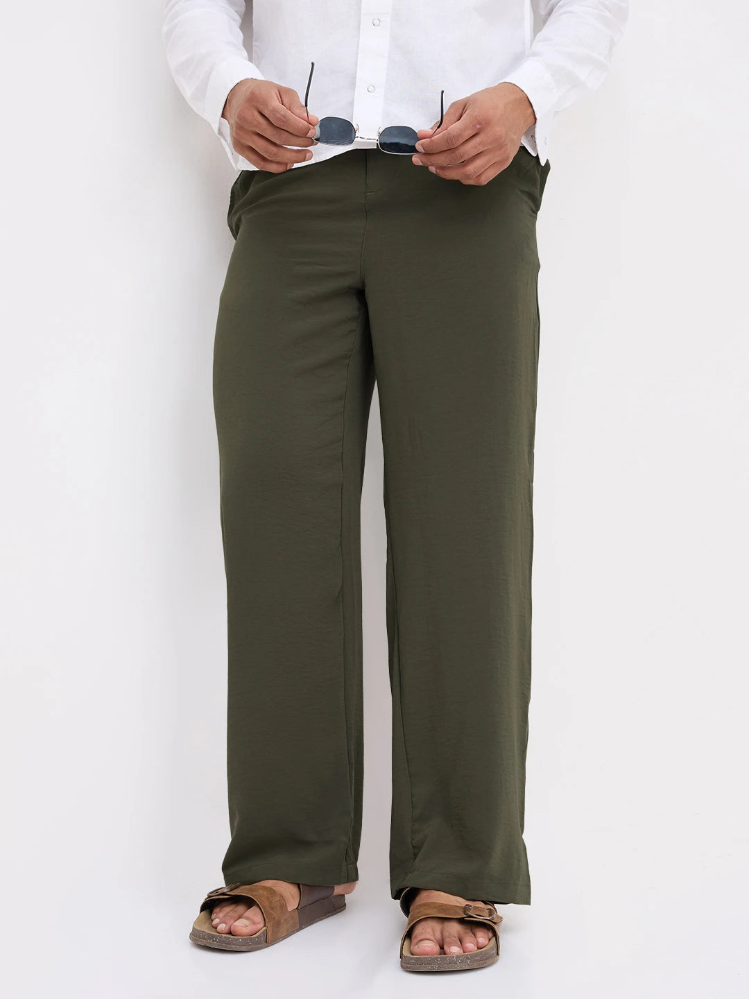 Squelchy Moss Green Wide Leg Trousers