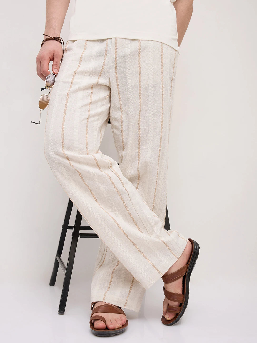 Burlap Beige Artisan Striped Straight Fit Trousers