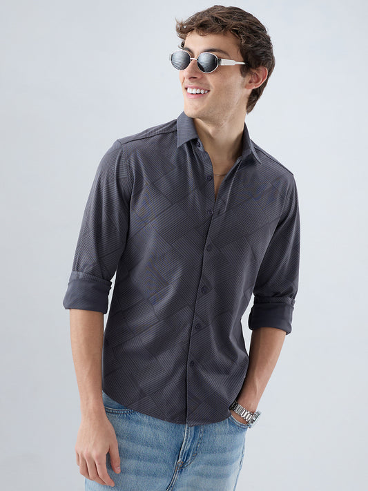 Intricate Grey Block Weave Knitted Shirt