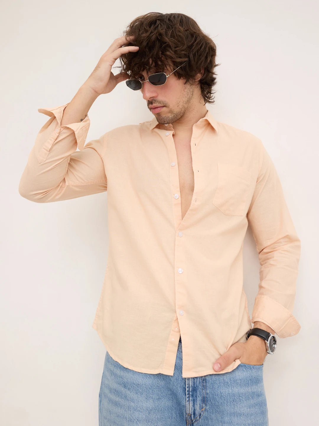 Soft Peachy Beige Slub Textured Shirt