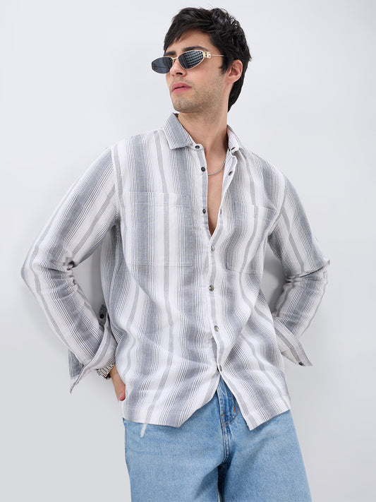 Contrast Echo Grey Stripscape Double Pocket Overshirt