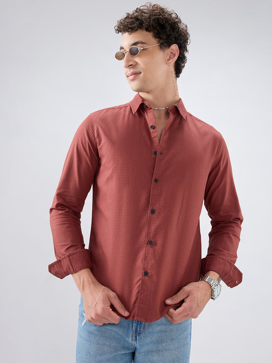 Brick Red Textured Knit Shirt