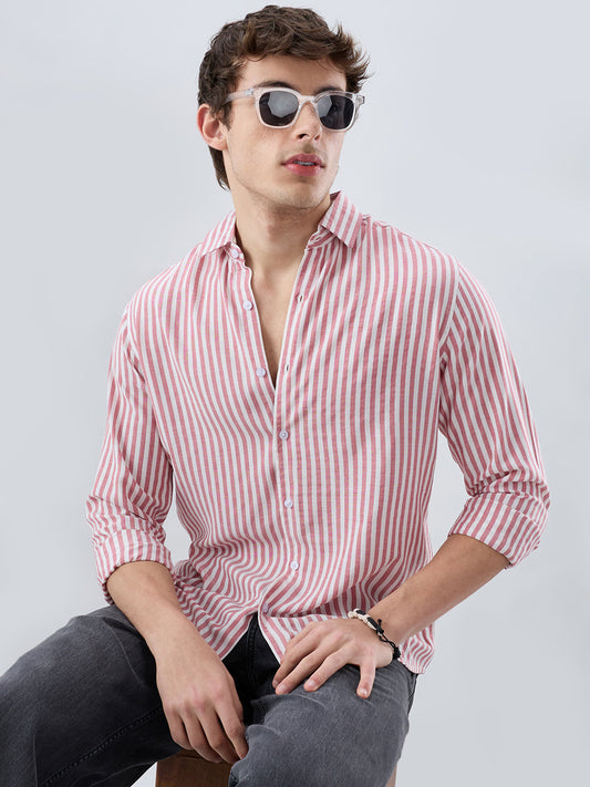Berry Red Soft Candy Striped Vacation Shirt