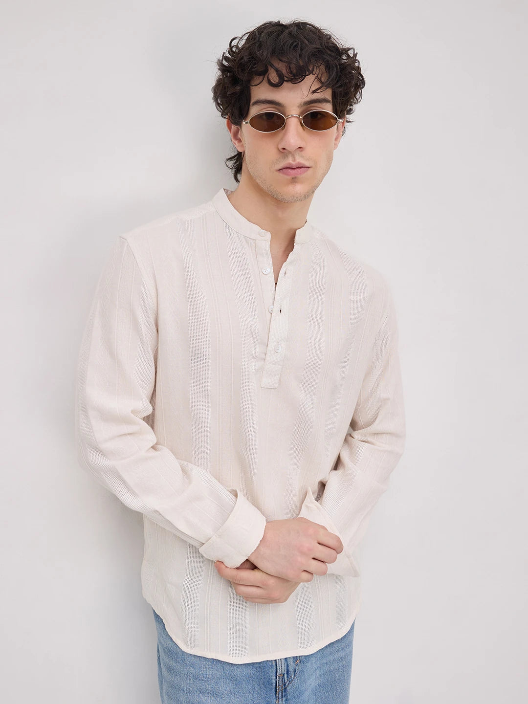 Luxe Ivory Quilted Grid Textured Kurta