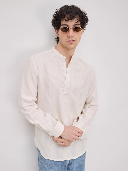 Luxe Ivory Quilted Grid Textured Kurta