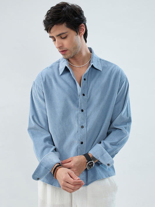 Soft Sky Frost Corduroy Boxy Fit Crop Shirt