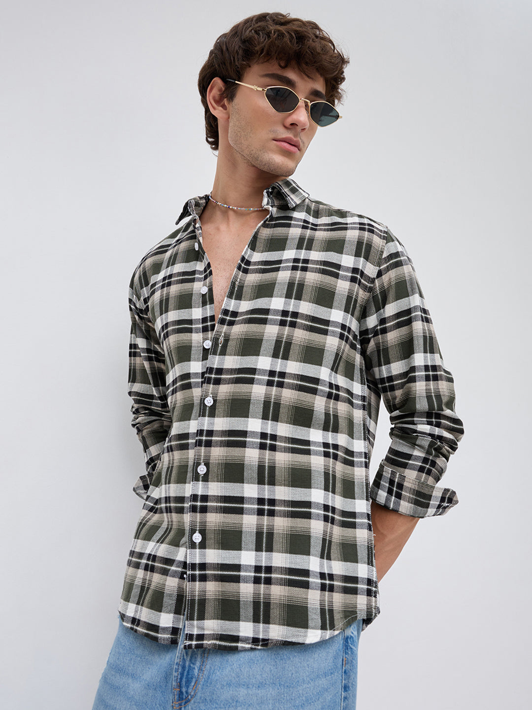 Classic Forest Green & White Plaid Checks Shirt