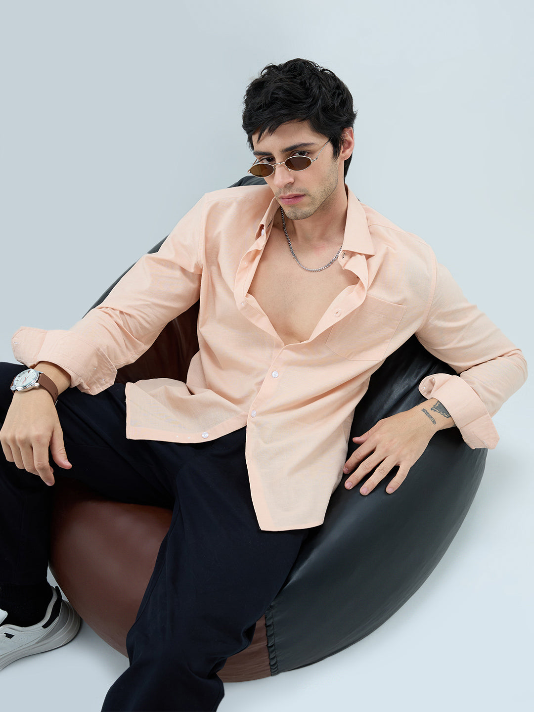 Pastel Peach Slub Textured Everyday Shirt
