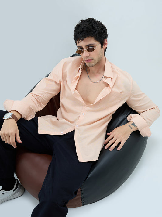 Pastel Peach Slub Textured Everyday Shirt