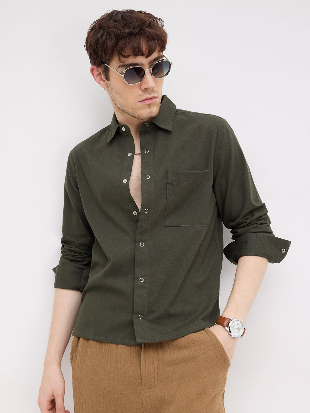 Luxe Evergreen Straight Hem Oversized Shirt