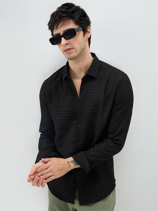 Black Geometric Grid Embossed Shirt