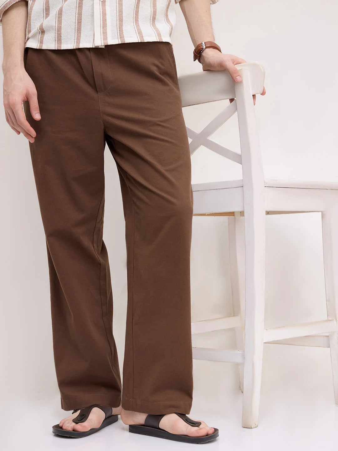 Luxe Chocolate Brown Cord Straight Fit Trousers