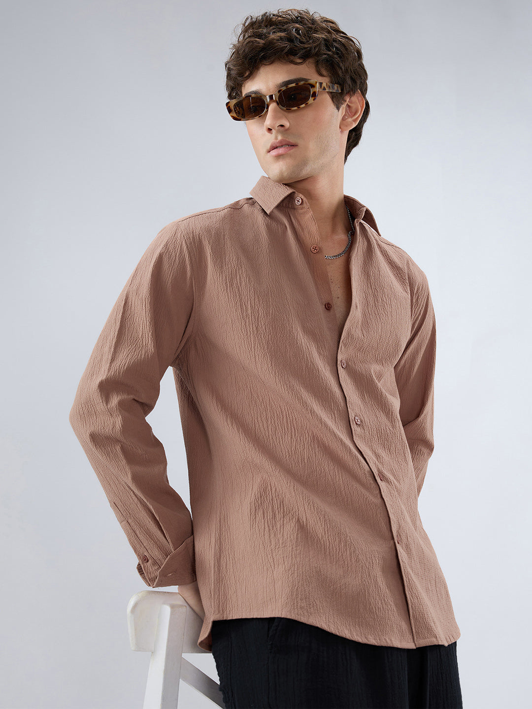 Elegant Apricot Textured Shirt