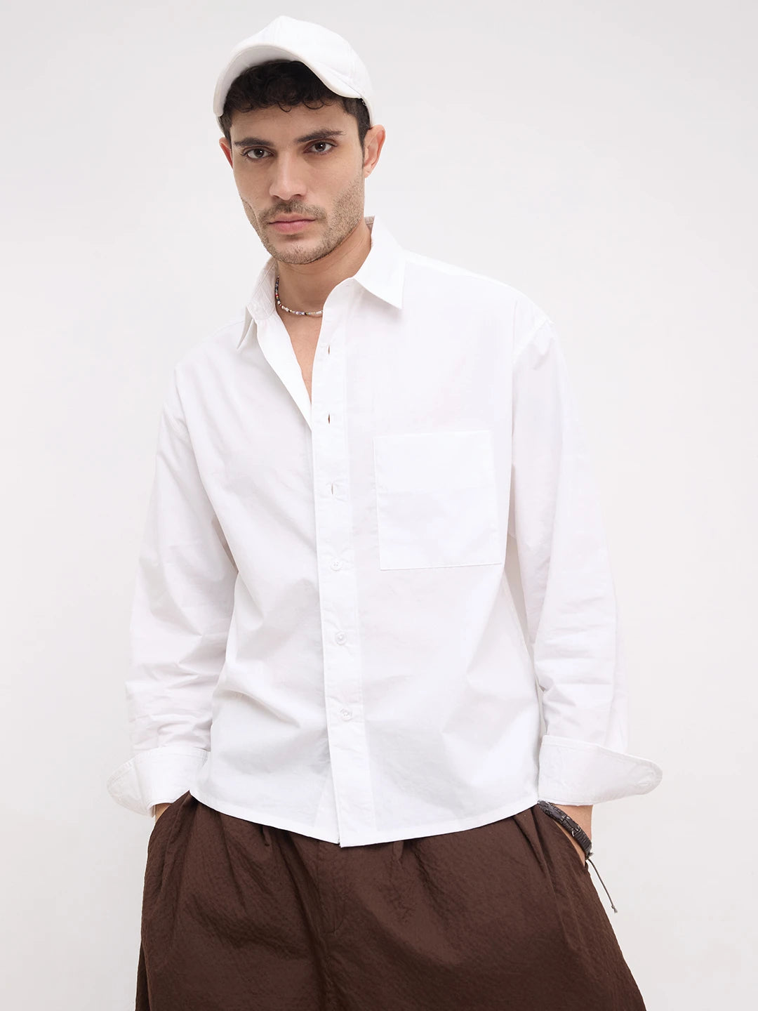 Timeless Off-White Crinkled Boxy Fit Crop Shirt
