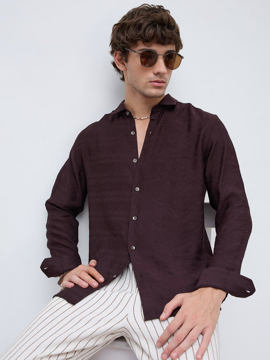 Espresso Brown Fine Textured Crepe Shirt