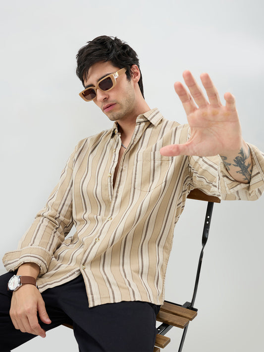 Retro Vibe Beige Stripes Shirt