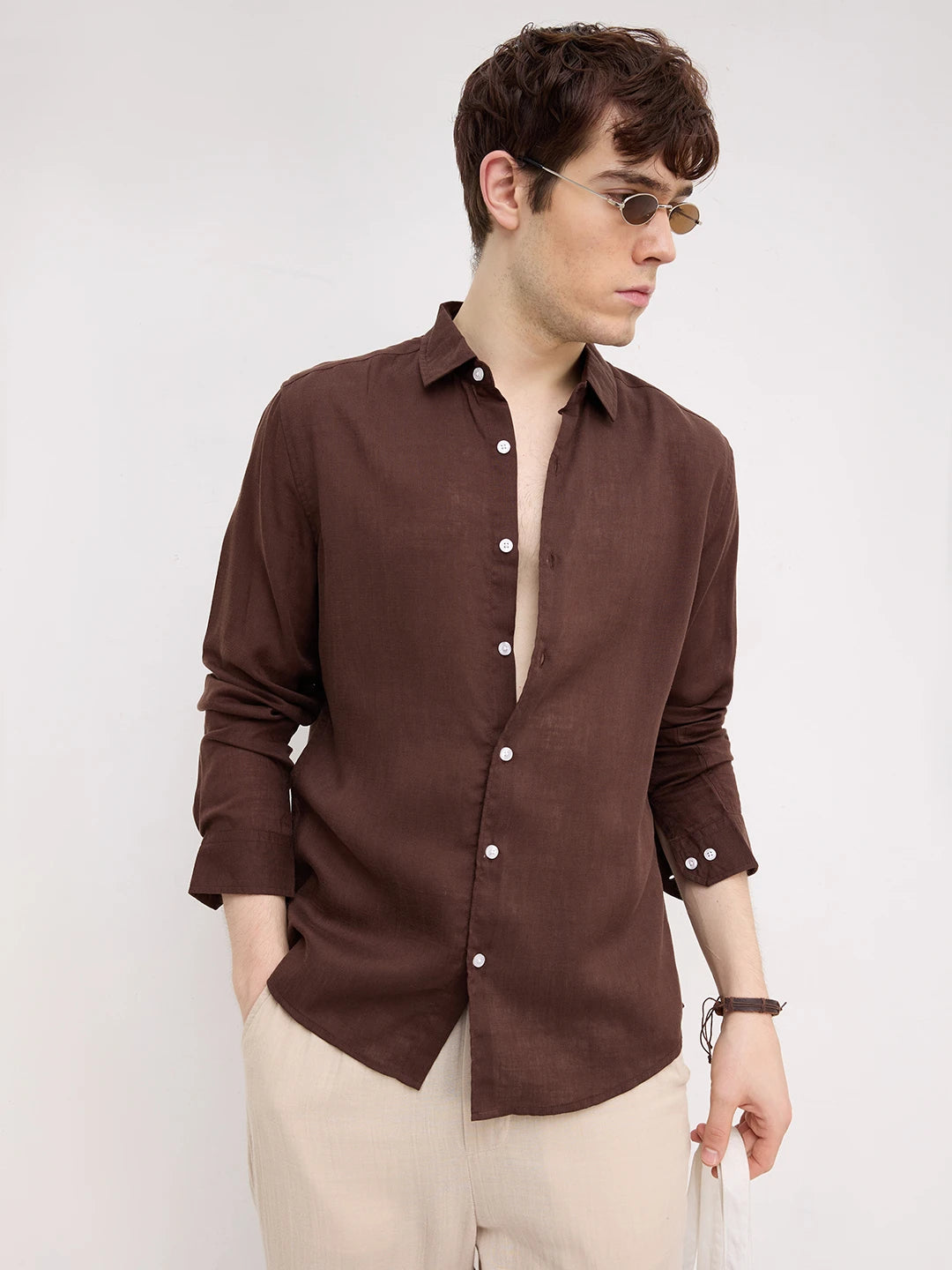 Iconic Solid Brown Fine Casual Shirt
