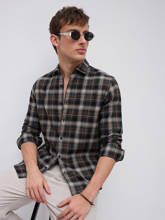 Intricate Cocoa Black & Khaki Checks Shirt