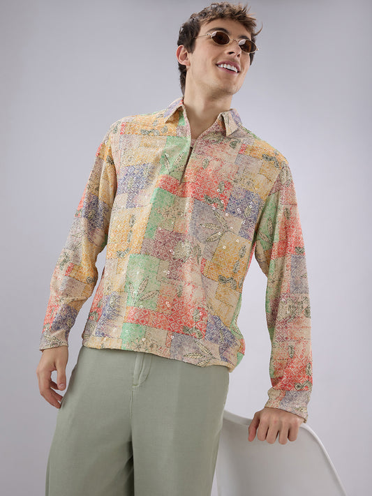 Rang Edit Sequin Embroidered Cuffless Oversized Shirt