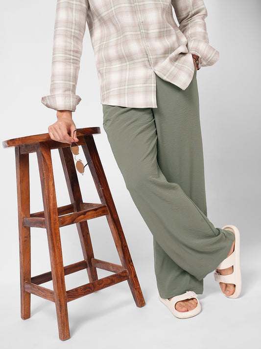 Squelchy Moss Green Wide Leg Trousers
