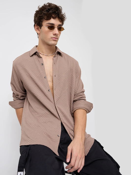 Bear Brown Maze Textured Knitted Shirt