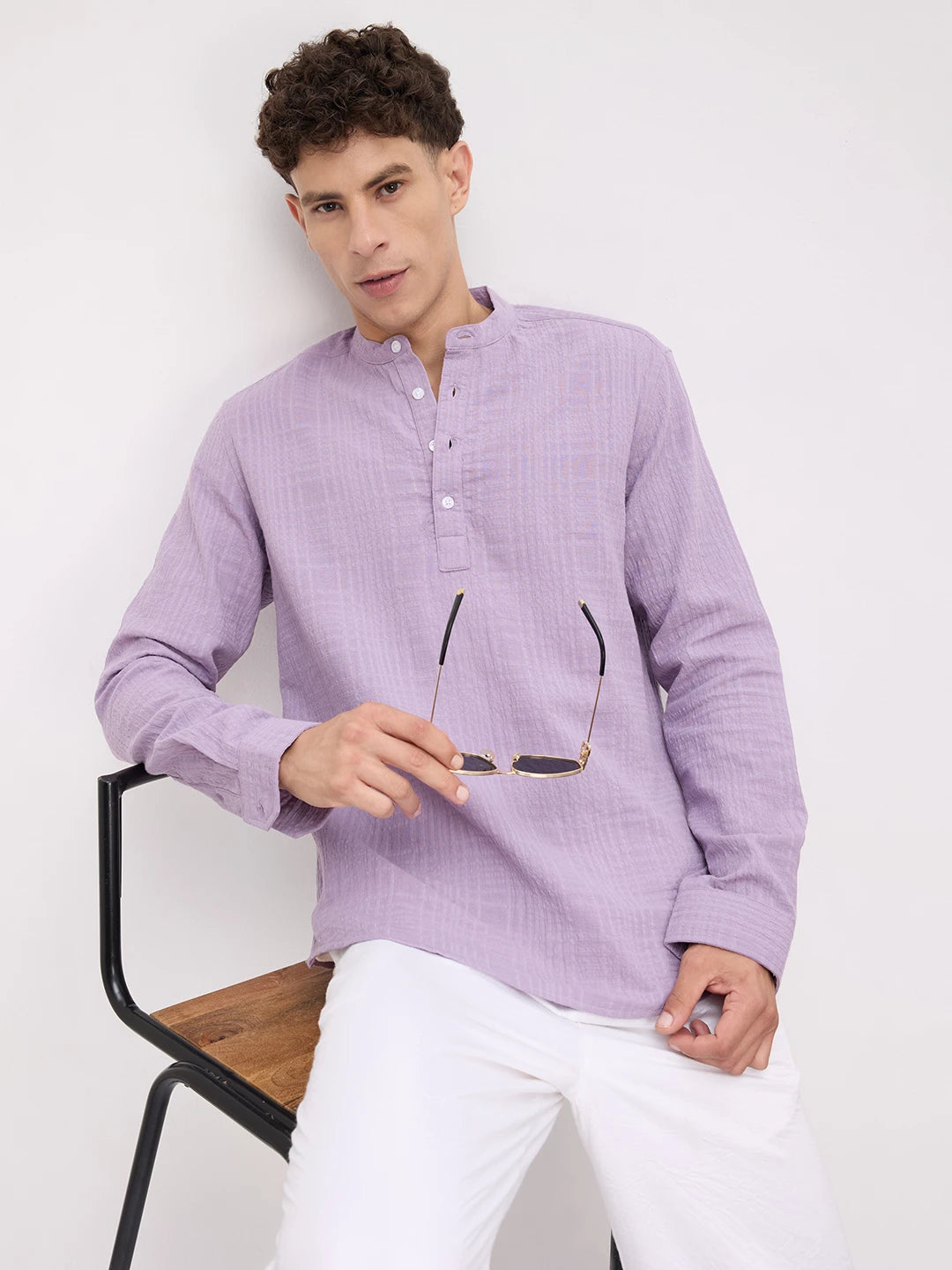 Soft Lavender Double Cloth Gauze Textured Kurta