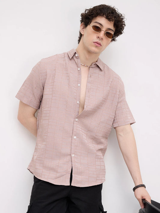 Pale Pink Bold Square Textured Shirt