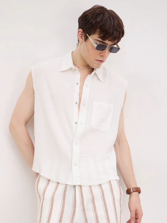 Iconic Frost White Sleeveless Cropped Shirt