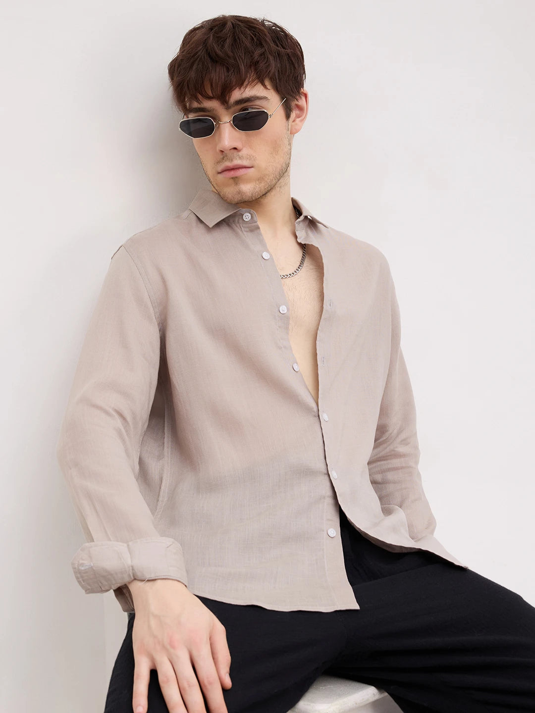 Timeless Tan Fine Textured Lyocell Everyday Shirt