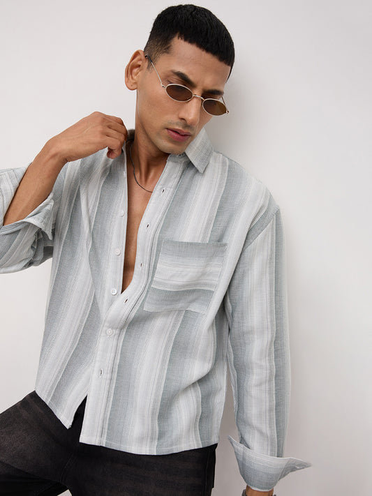 Green Multi-tone Terrain Boxy Fit Crop Shirt