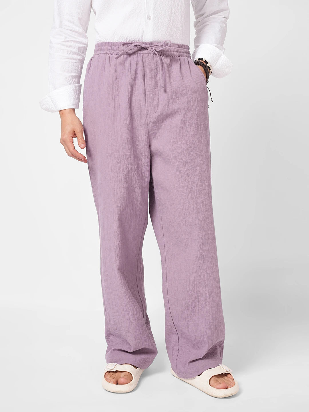 Thistle Lilac Textured Straight Fit Trousers