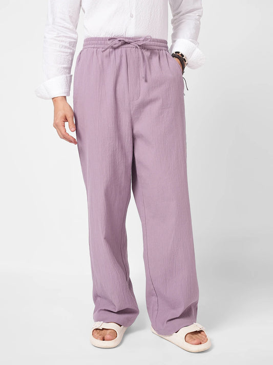 Thistle Lilac Textured Straight Fit Trousers