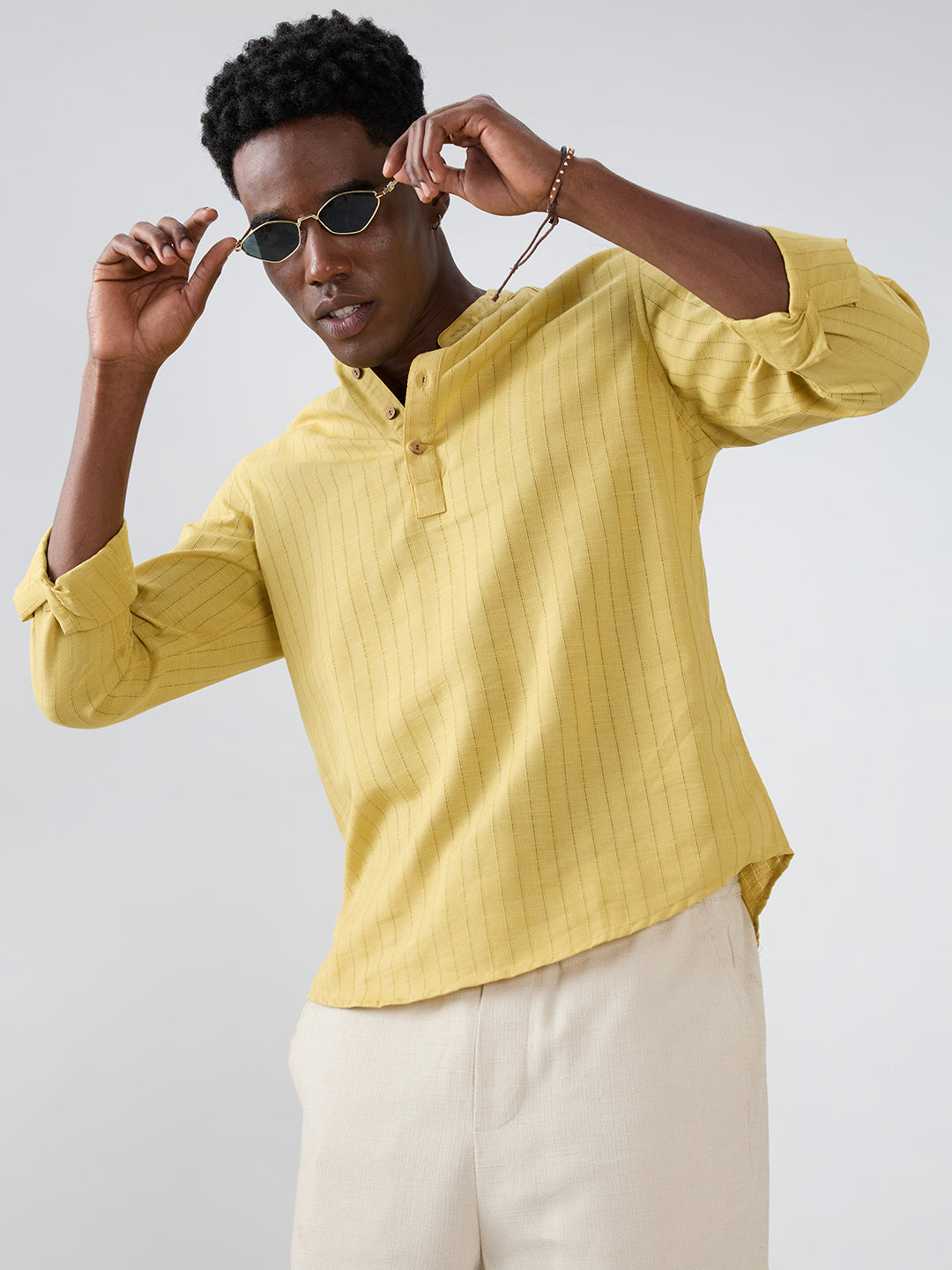 Golden Ladder Striped Subtle Textured Kurta