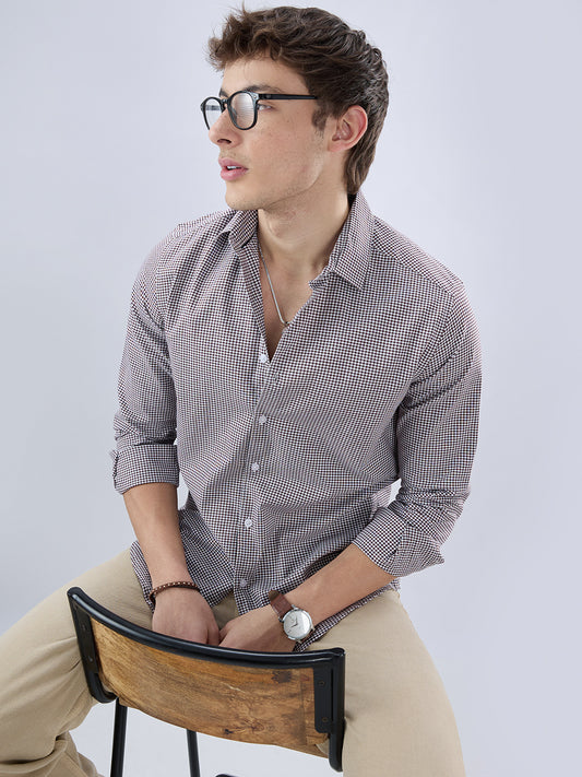 Brunette Brown & White Tiny Checkered Oxford Shirt