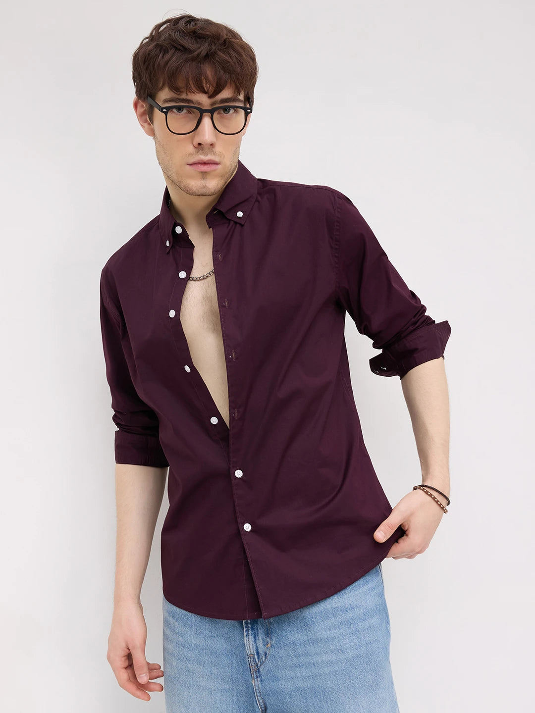 Luxe Wine Lyocell Button-Down Collar Shirt