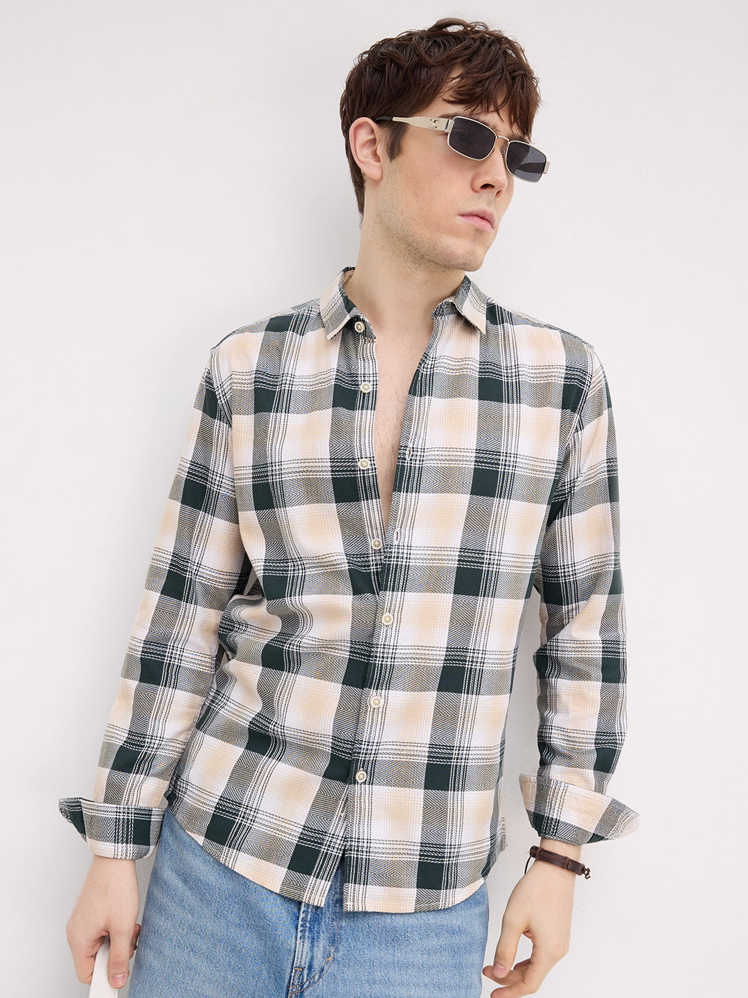Hunter Green Refined Casual Checks Shirt