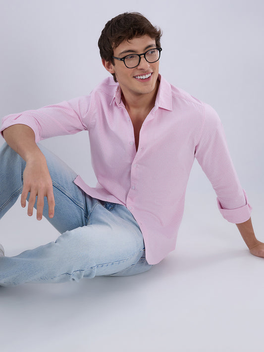 Baby Pink & White Tiny Checkered Oxford Shirt