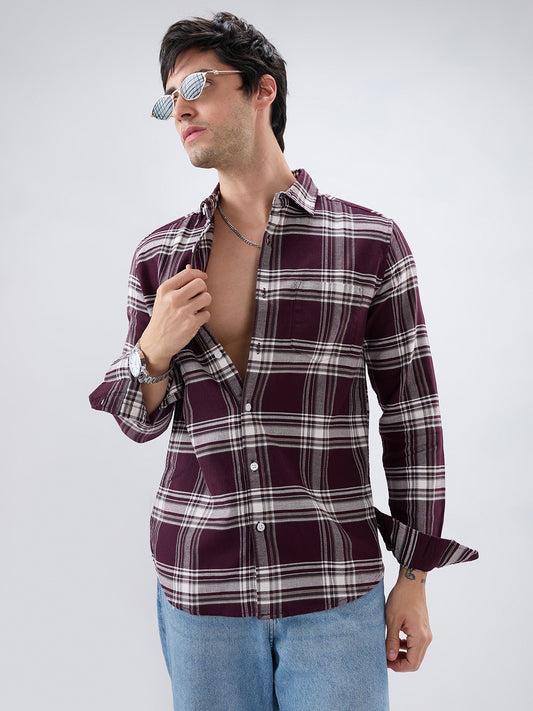 Vintage Deep Wine Plaid Checks Shirt