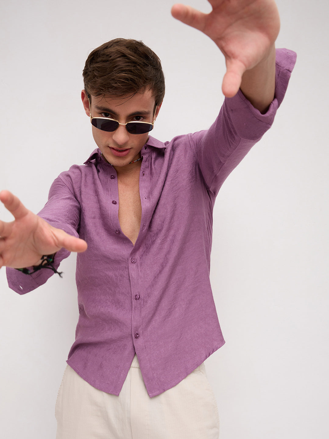 Heather Mauve Crinkled Shirt