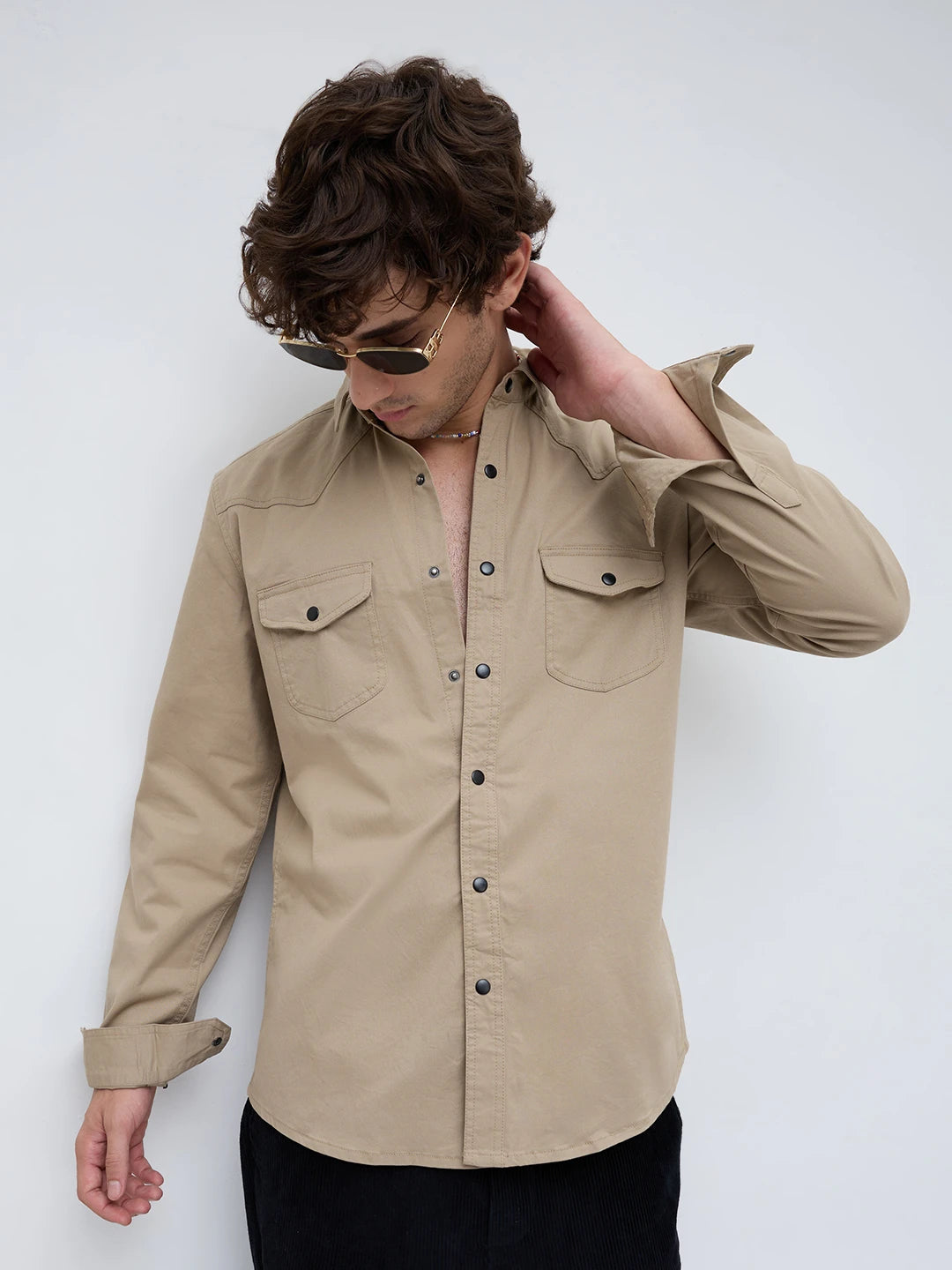 Timeless Khaki Beige Twin Pocket Overshirt