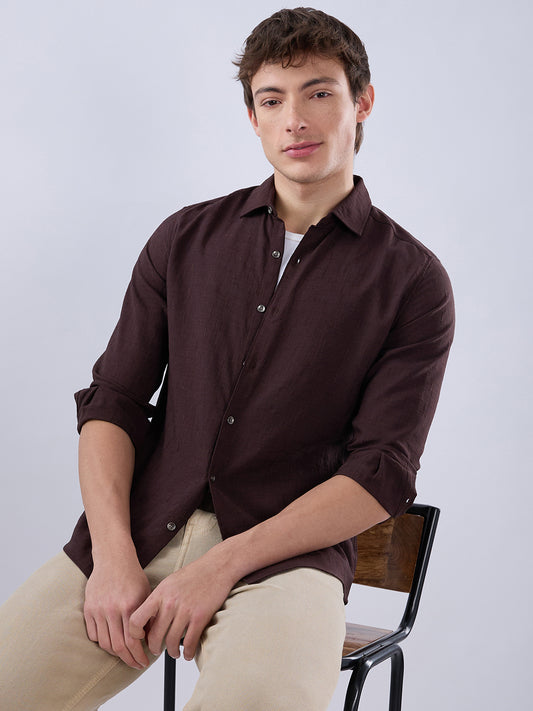 Brunette Brown Slub Textured Shirt