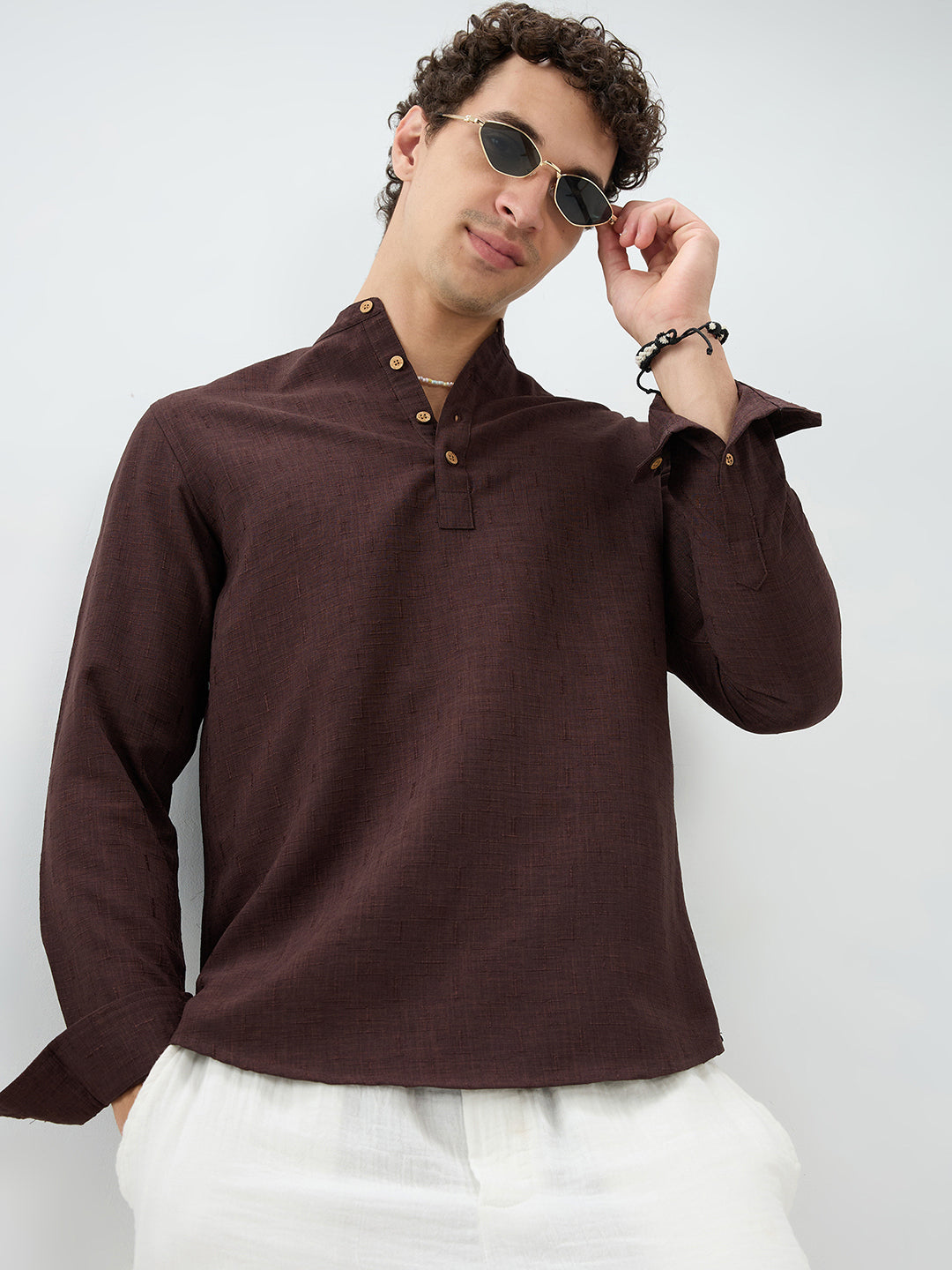 Chocolate Brown Minimal Textured Kurta