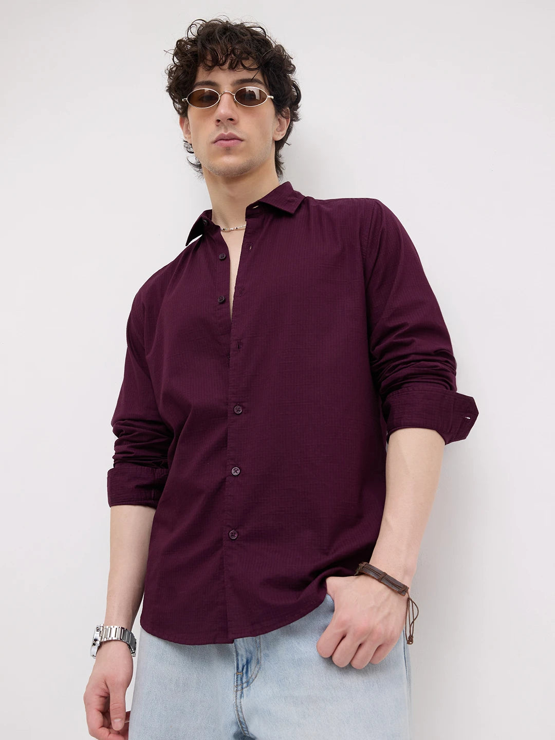 Luxe Wine Square Textured Shirt
