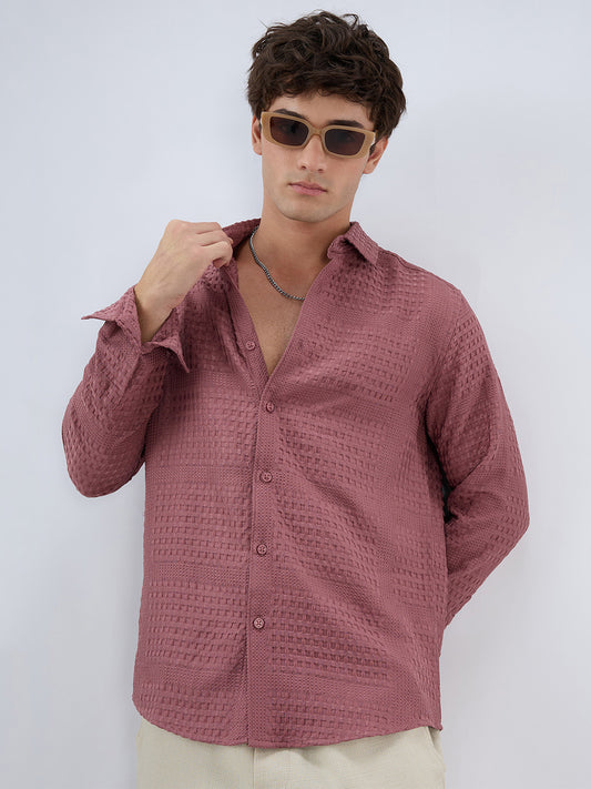 Ornate Turkish Rose Pink Raised Motif Textured Shirt