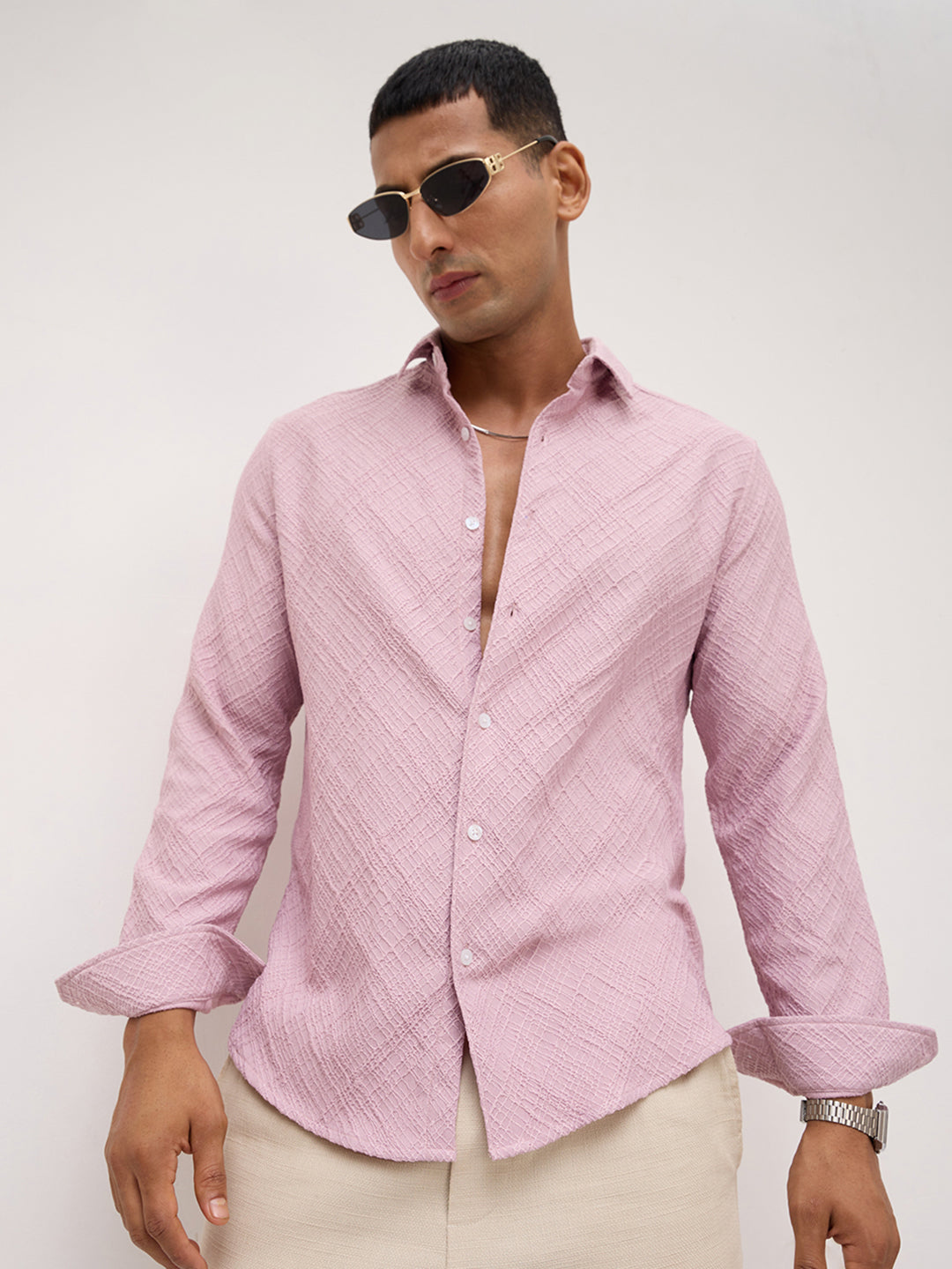 Blush Pink Trellis Weave Textured Shirt