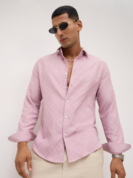 Blush Pink Trellis Weave Textured Shirt
