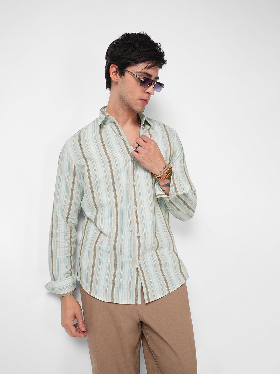 Tan & Blue Multi Stripe Classic Shirt