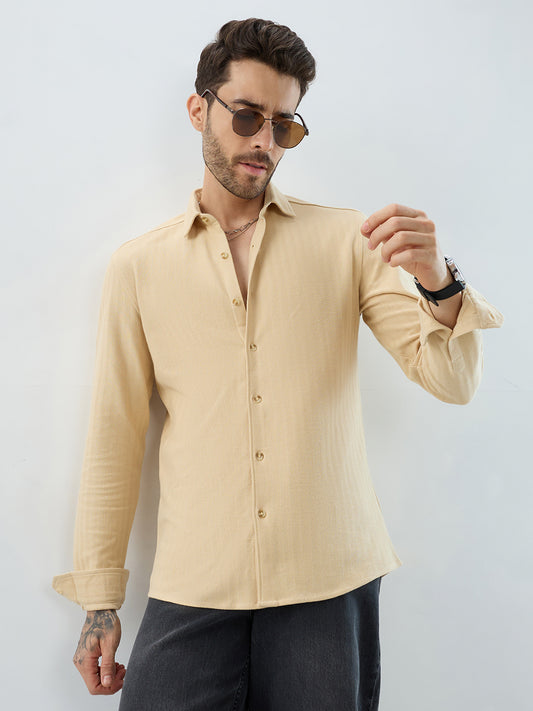 Soft Beige Herringbone Knit Shirt