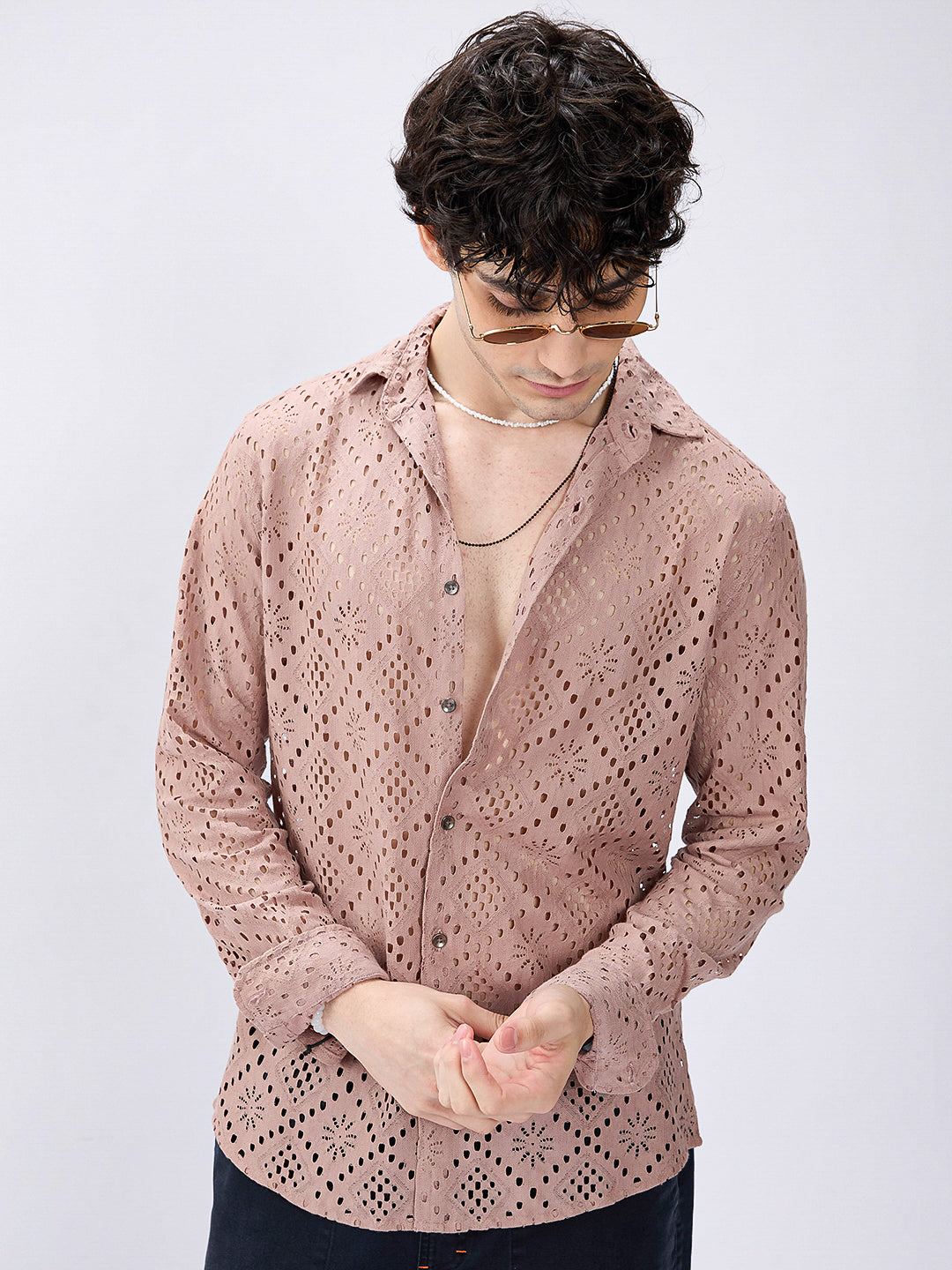 Fawn Beige Diamond Lacecarved Posh Shirt